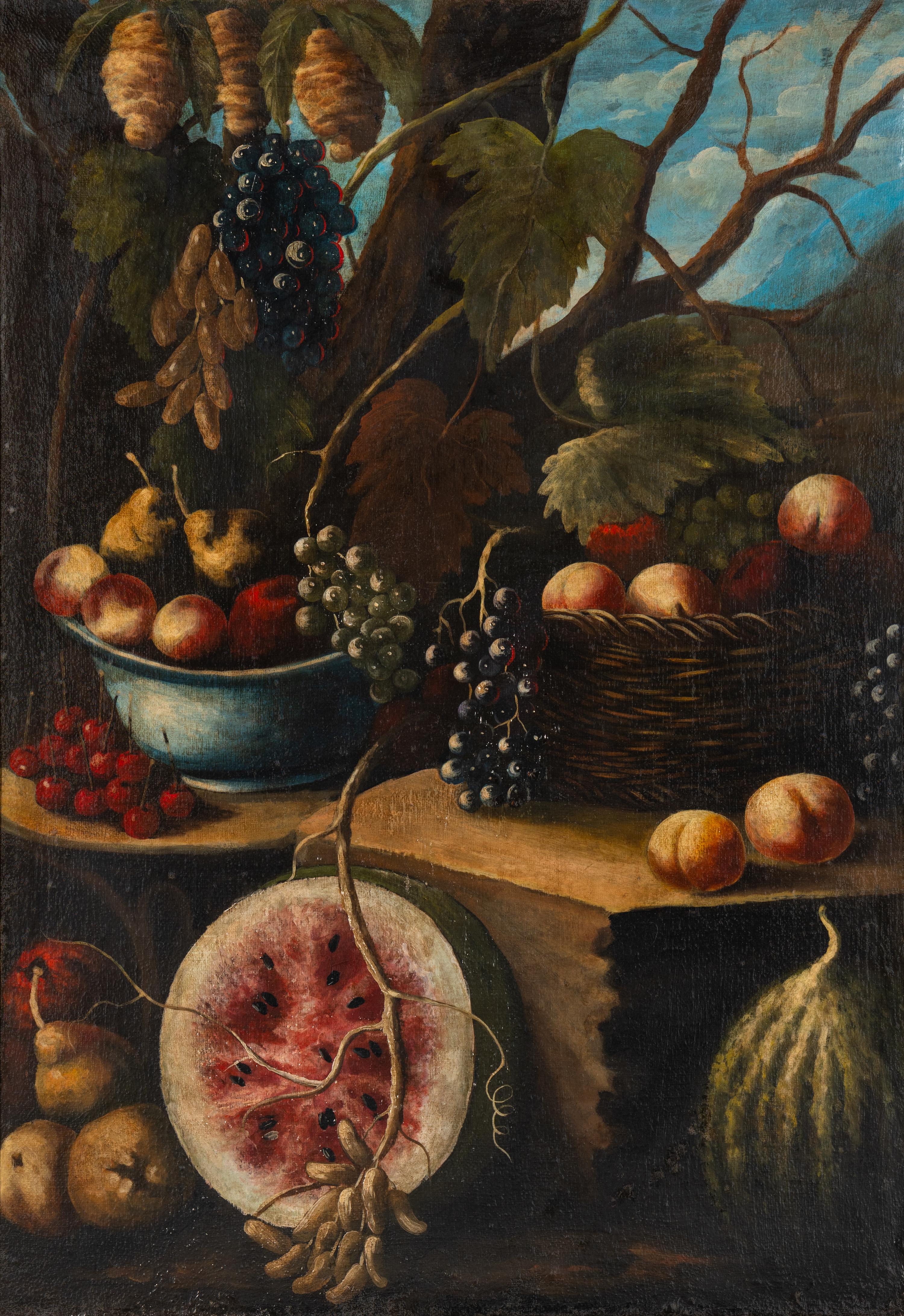 Italian, 19th Century — Still Life of Fruits in a Landscape