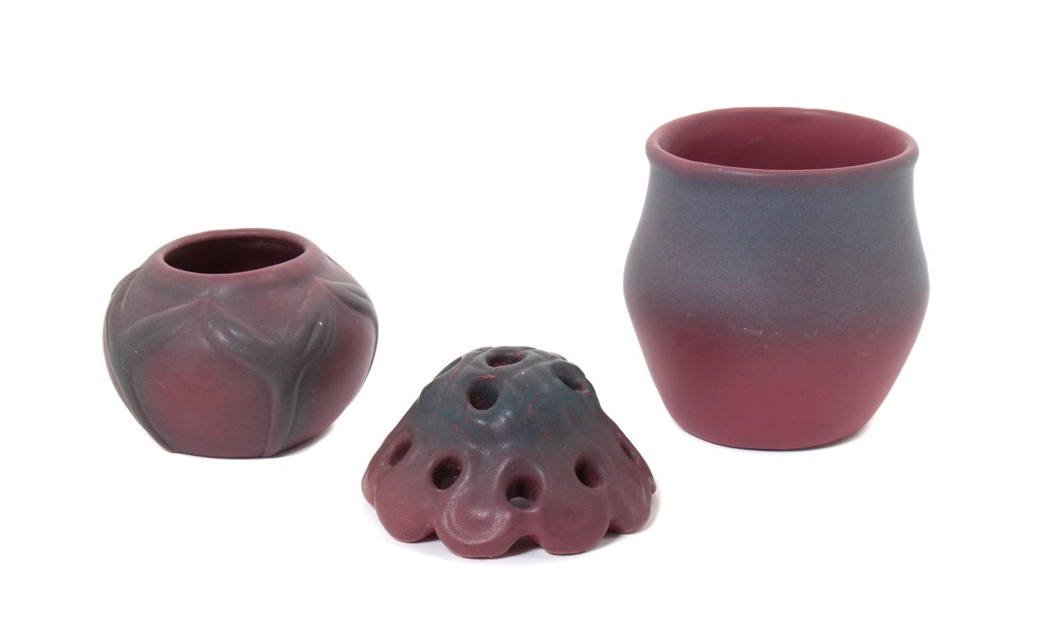 Three Van Briggle Pottery Articles Height of tallest 3 3/4 inches. — 20TH CENTURY