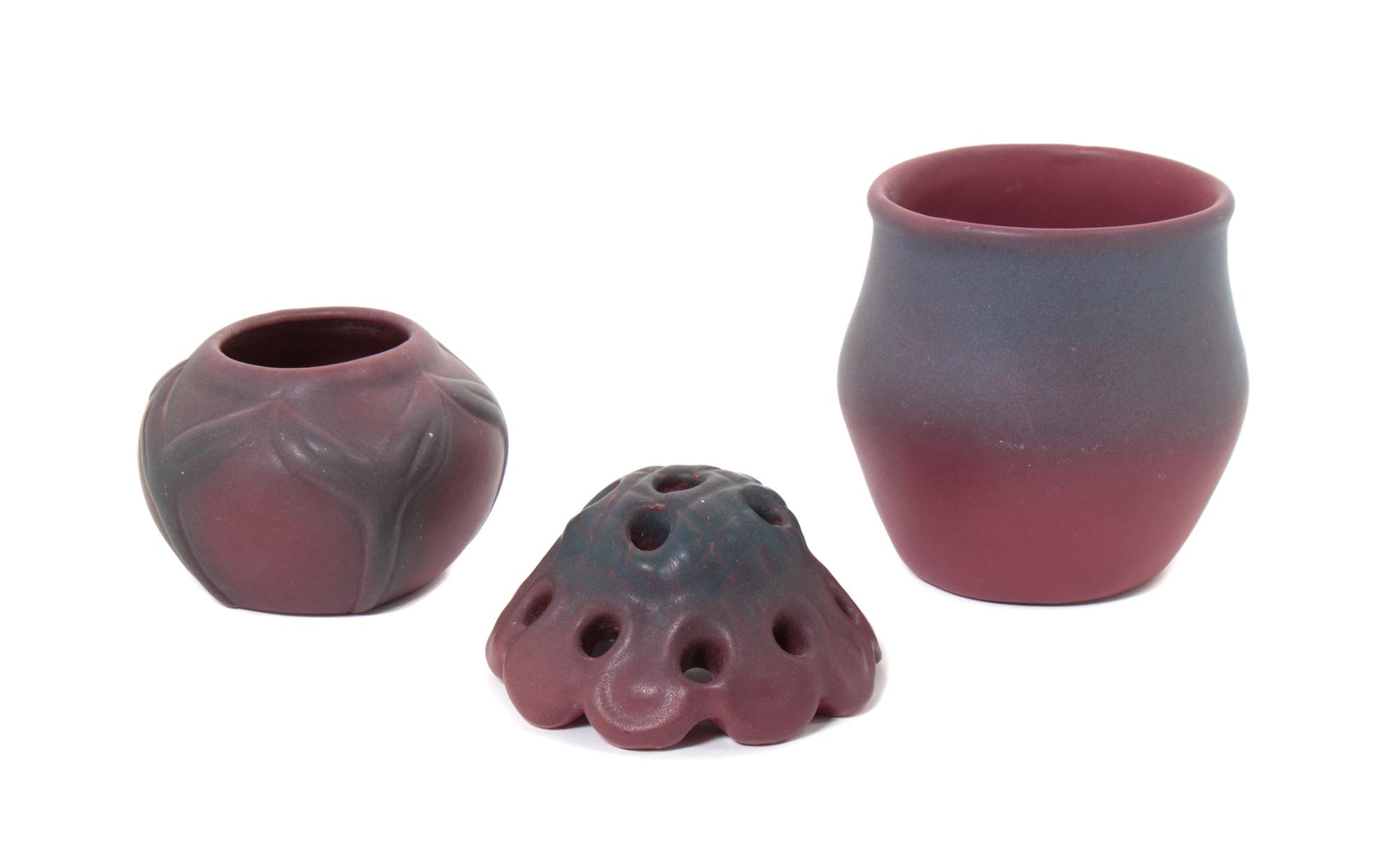 Three Van Briggle Pottery Articles Height of tallest 3 3/4 inches. — 20TH CENTURY