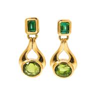 A Pair of 18 Karat Yellow Gold, Tourmaline and Peridot Earrings, Susan Berman, 9.90 dwts.