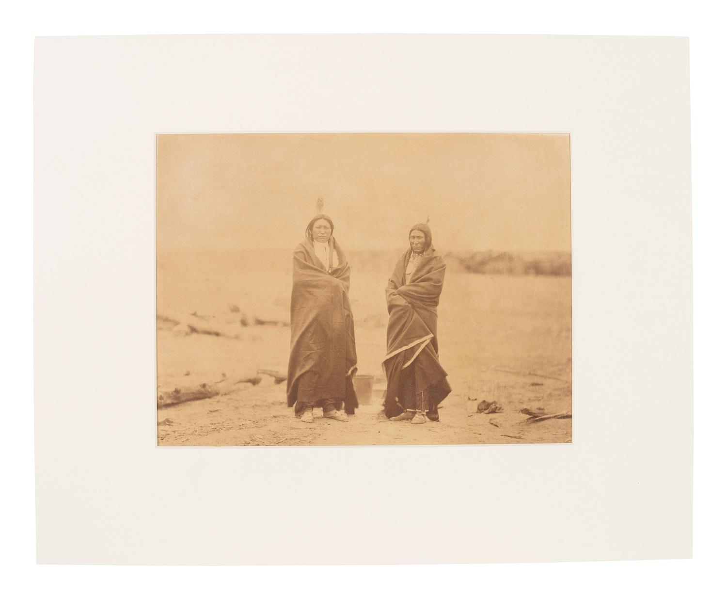 GARDNER, Alexander (1821-1882), photographer. Two albumen photographs of Sioux leaders at Fort Laramie, incl. Old Man Afraid of His Horses, Spotted Tail, and Fast Bear. 1868.