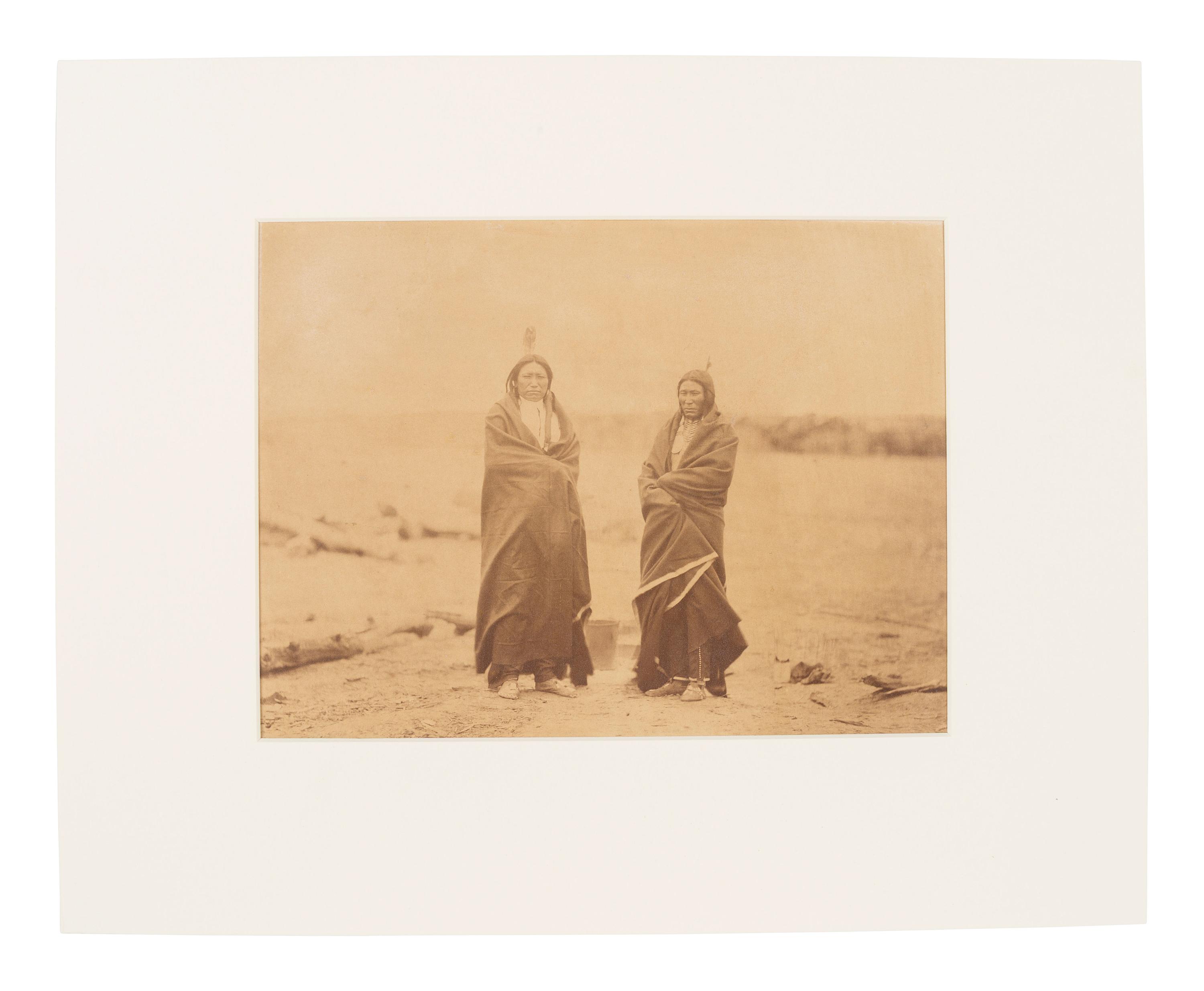 GARDNER, Alexander (1821-1882), photographer. Two albumen photographs of Sioux leaders at Fort Laramie, incl. Old Man Afraid of His Horses, Spotted Tail, and Fast Bear. 1868.