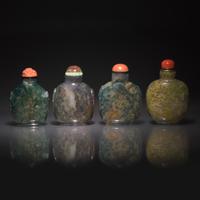 Four Chinese Moss Agate Snuff Bottles, 19th-20th Century — 清晚期 水槽瑪瑙鼻烟壺四支