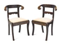 A Pair of Regency Style Gilt-Stenciled and Ebonized Side Chairs — LATE 19TH/EARLY 20TH CENTURY