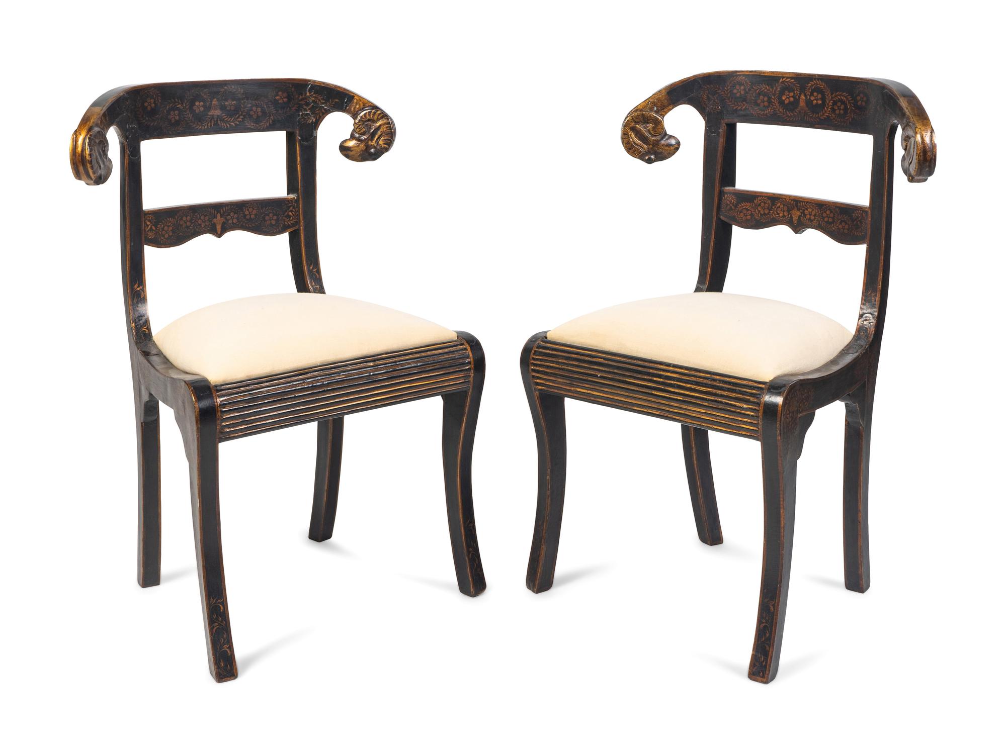 A Pair of Regency Style Gilt-Stenciled and Ebonized Side Chairs — LATE 19TH/EARLY 20TH CENTURY