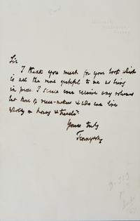 [Literature] Tennyson, Alfred, Lord. Autograph Letter, signed