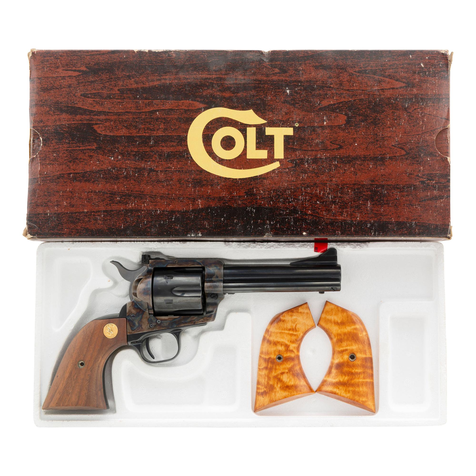 *Colt 4.75" Blued New Frontier Single Action Army Revolver in .44-40 with Original Box and Extra Grips