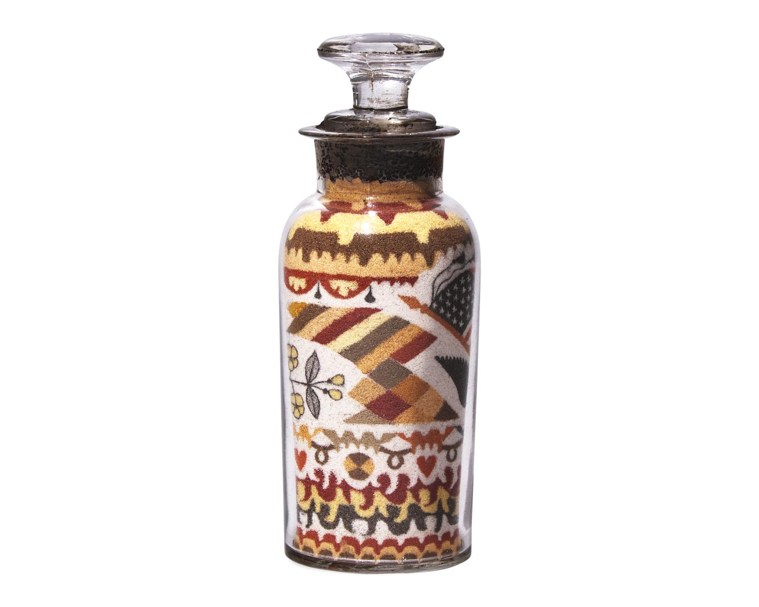 A Sand Art Bottle, Andrew Clemens (1857-1894), McGregor, Iowa, Dated "1877"