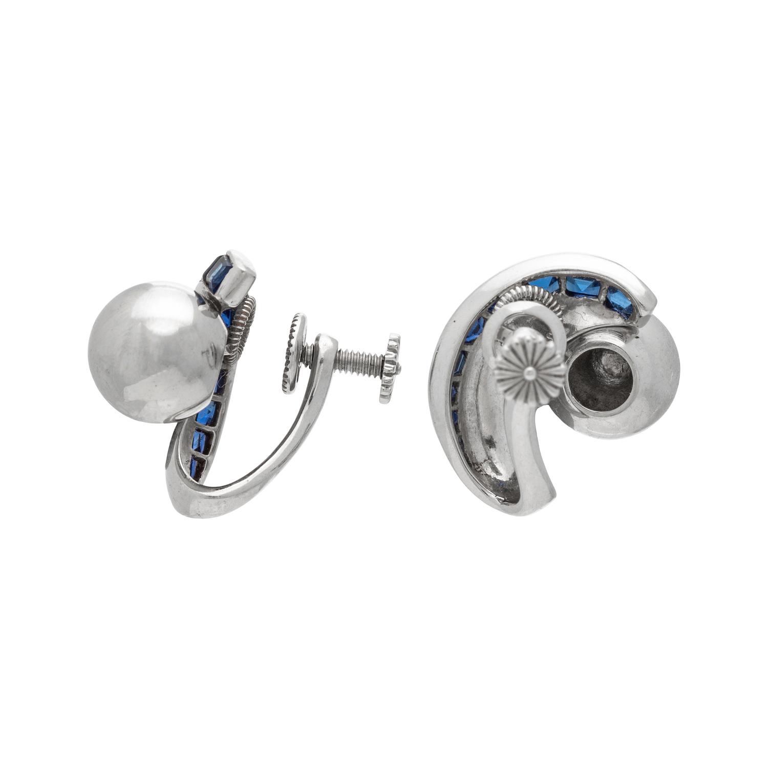 PLATINUM AND SAPPHIRE EARCLIPS
