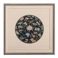 Four Blue Ground Kesi Woven Silk Circular Panels