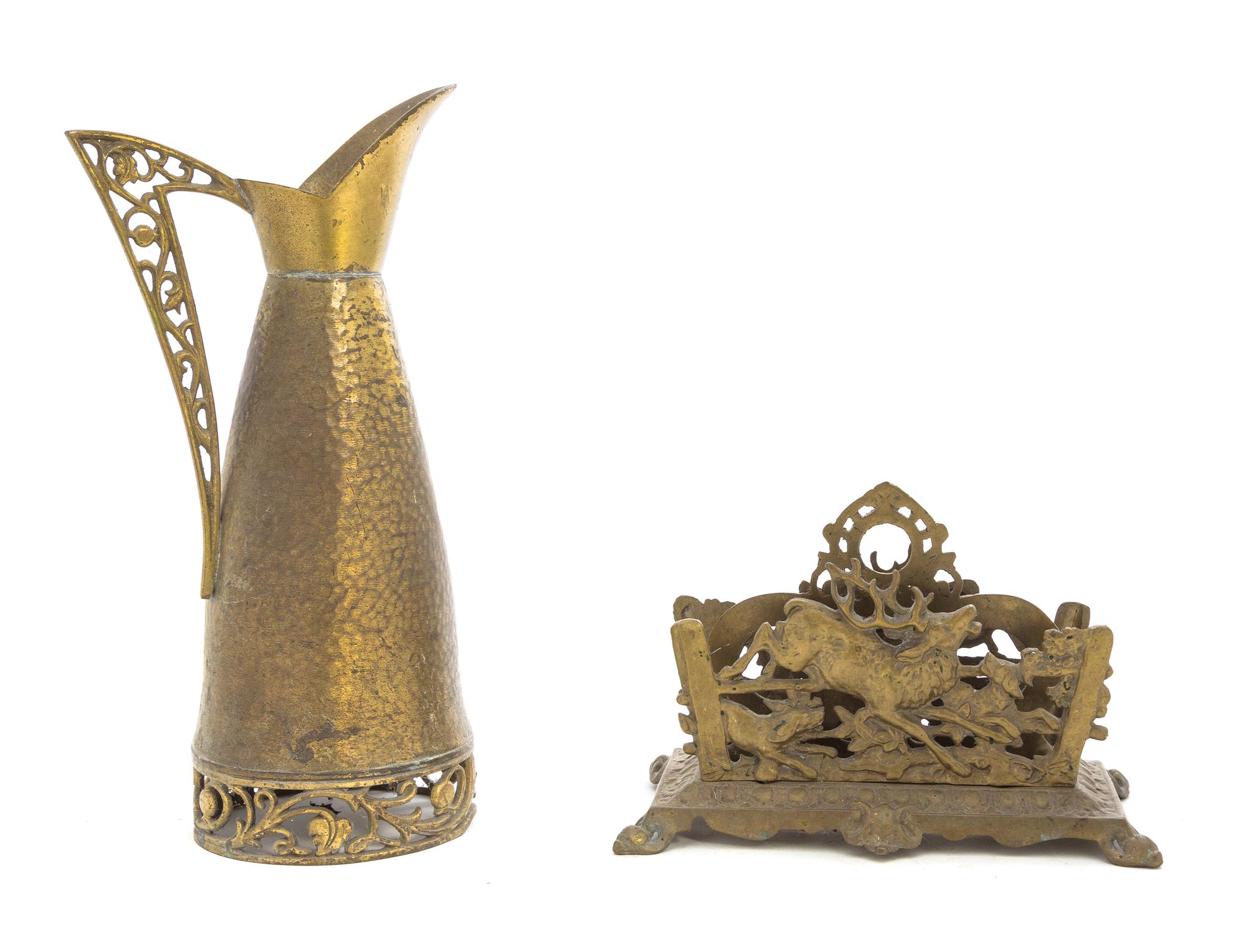Two Brass Decorative Articles Height of ewer 13 inches.