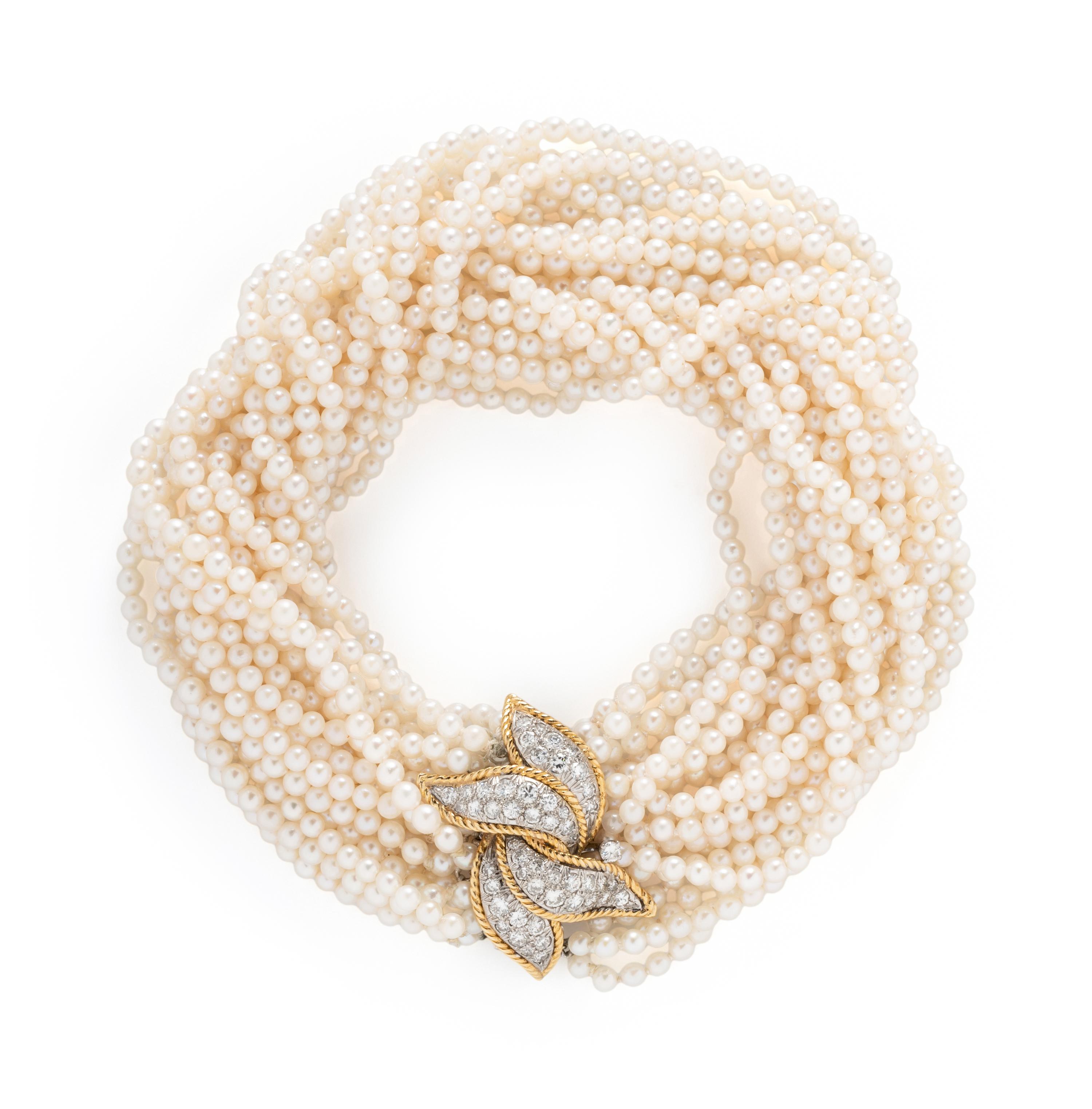 BICOLOR GOLD, PEARL, AND DIAMOND TORSADE BRACELET