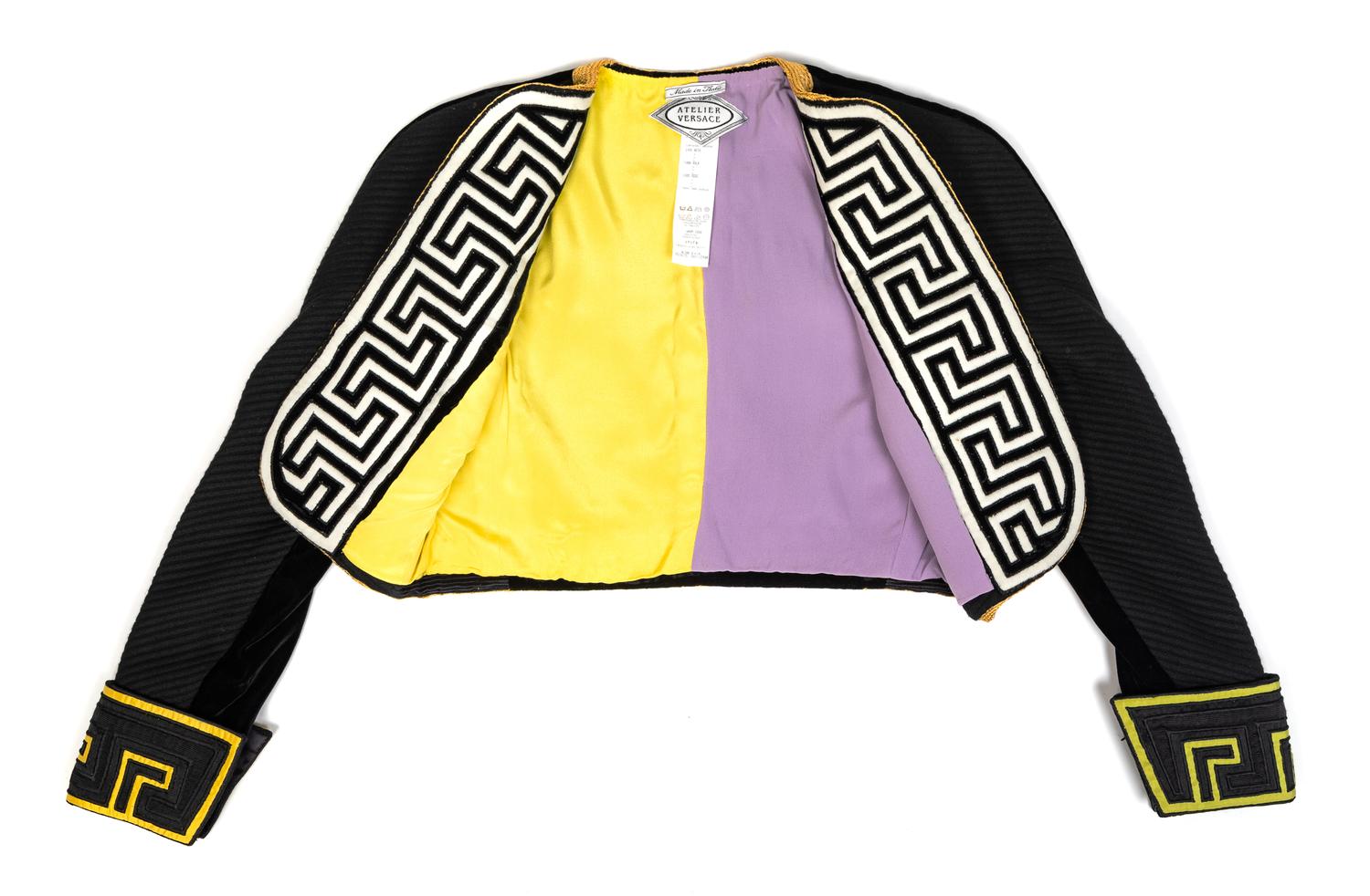 Atelier Versace Black Jacket with Yellow Trim, 1990s