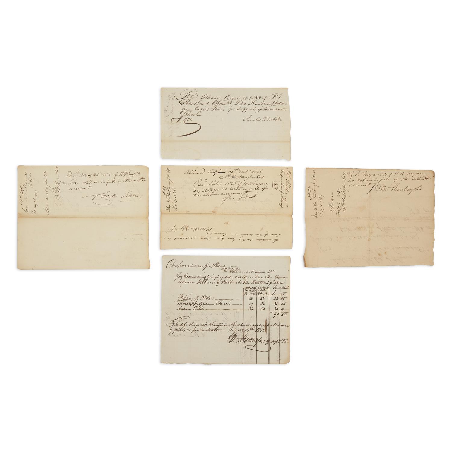 [African-Americana] [Albany] Small Archive of Manuscript Documents from the Corporation of Albany, Including One Signed by an Abolitionist in the Very Year Slavery was Abolished in New York State