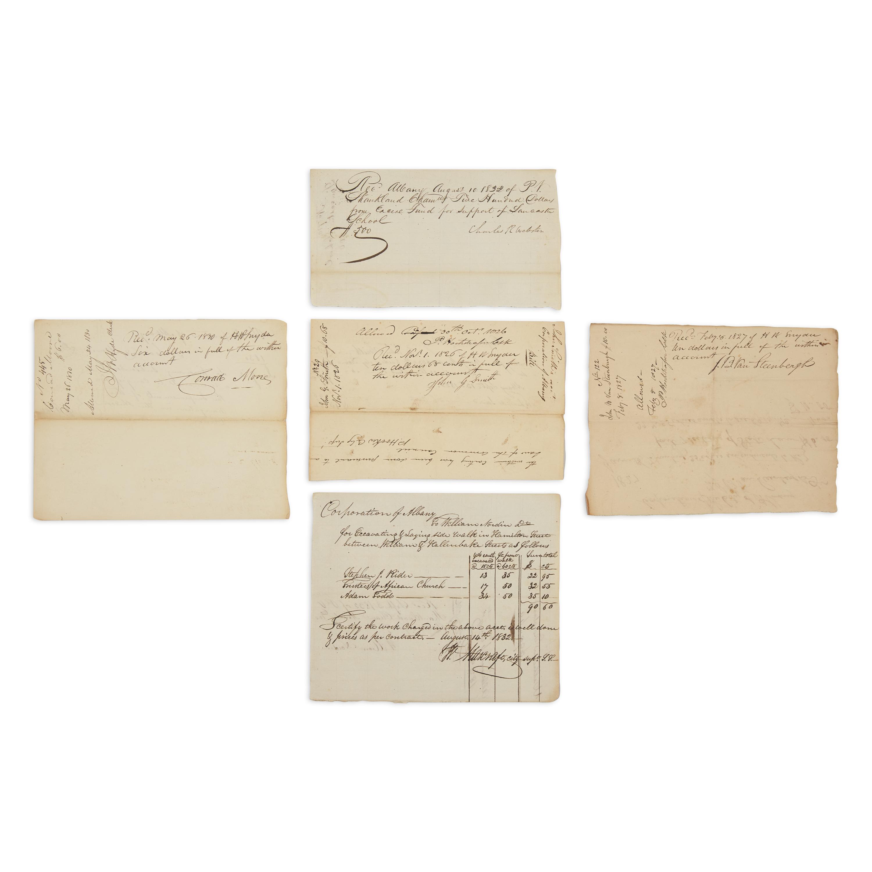 [African-Americana] [Albany] Small Archive of Manuscript Documents from the Corporation of Albany, Including One Signed by an Abolitionist in the Very Year Slavery was Abolished in New York State