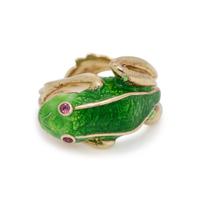 YELLOW GOLD AND ENAMEL FROG RING