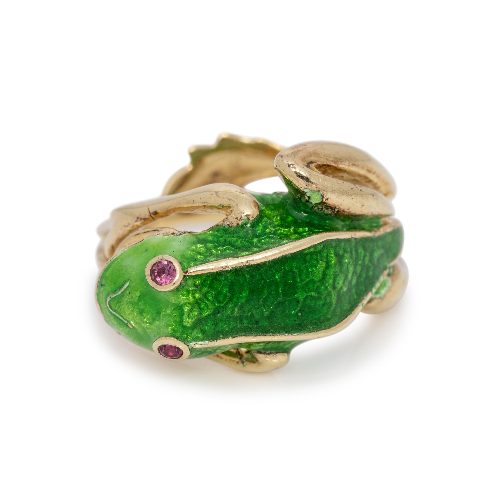 YELLOW GOLD AND ENAMEL FROG RING