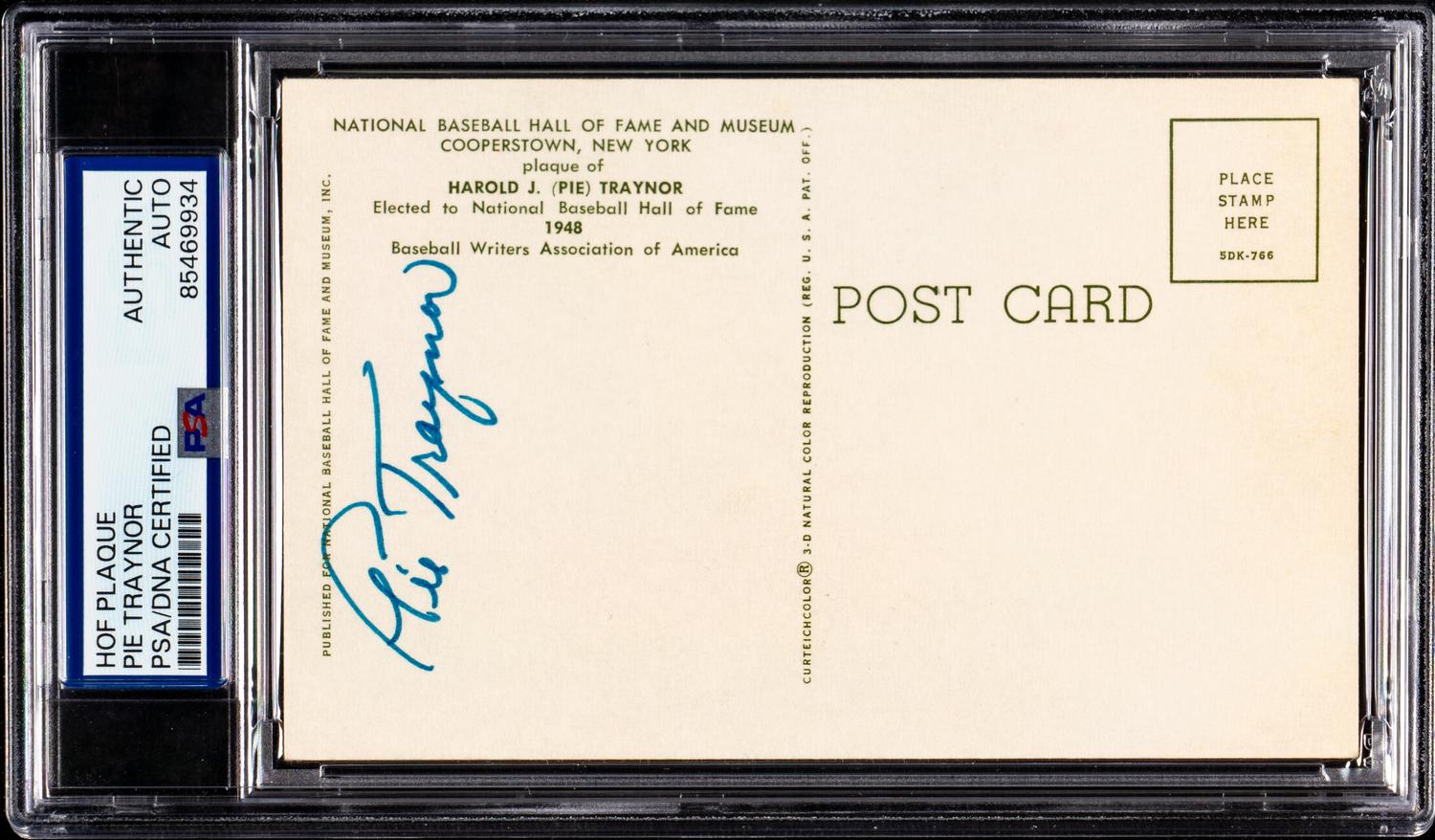 A Pie Traynor Signed Autograph Hall of Fame Postcard (PSA ENCAPSULATED)
