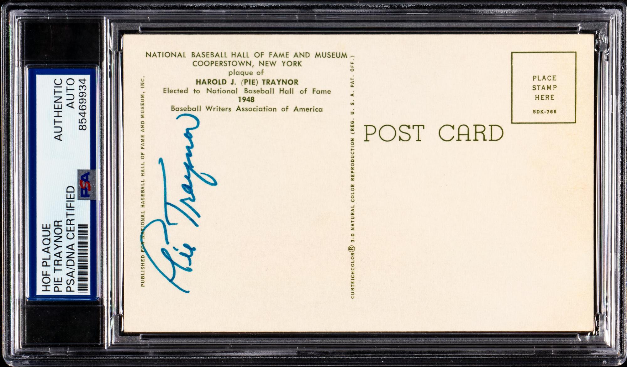 A Pie Traynor Signed Autograph Hall of Fame Postcard (PSA ENCAPSULATED)