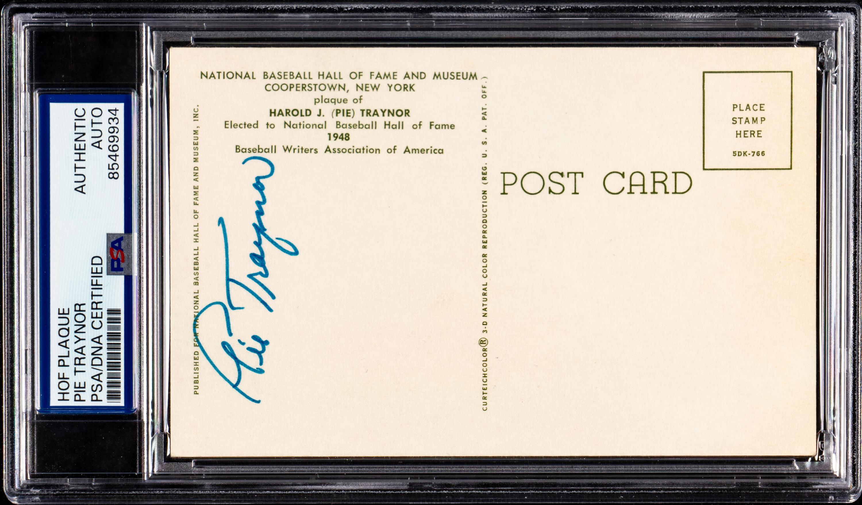 A Pie Traynor Signed Autograph Hall of Fame Postcard (PSA ENCAPSULATED)