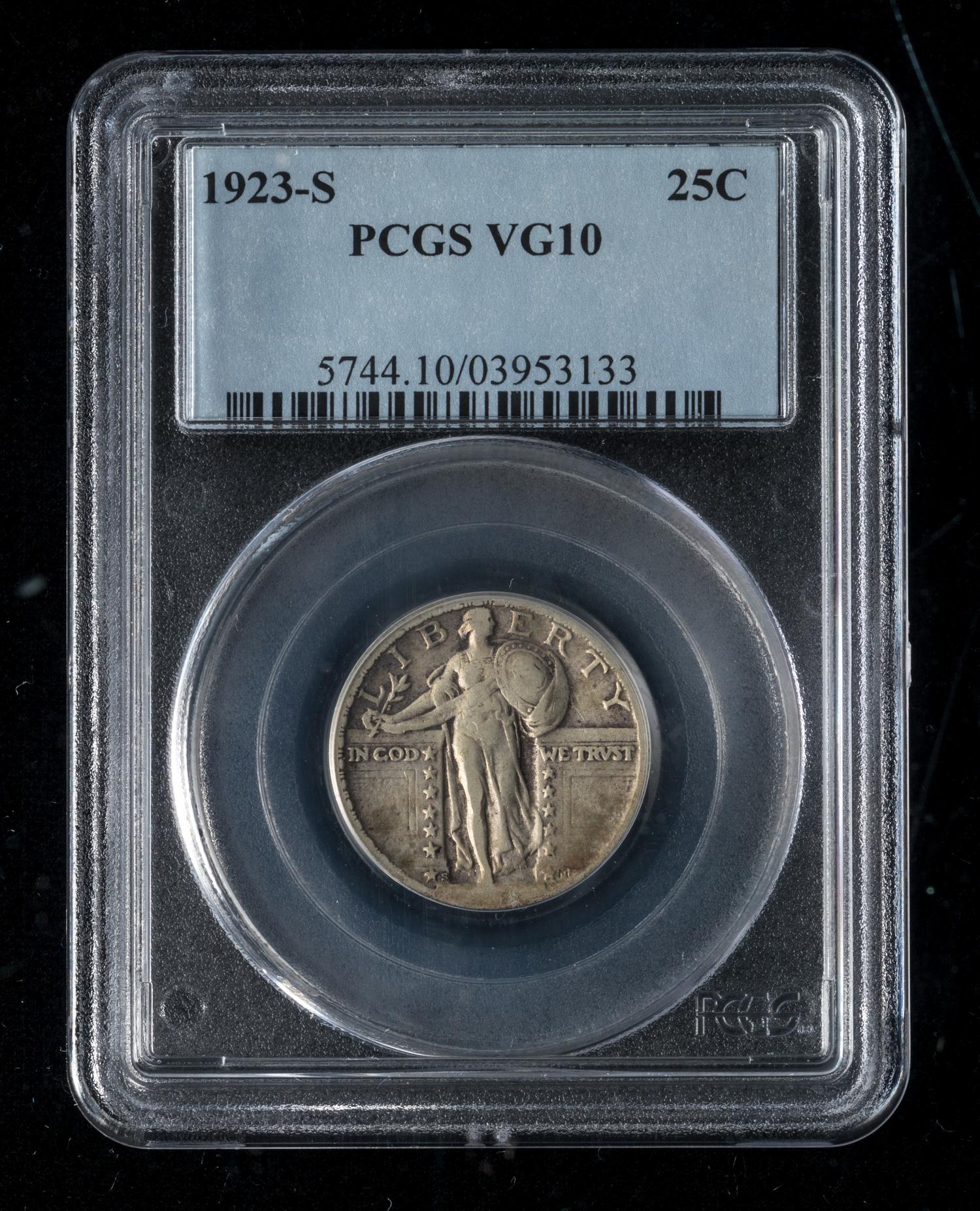 A United States 1923-S Standing Liberty 25c Coin