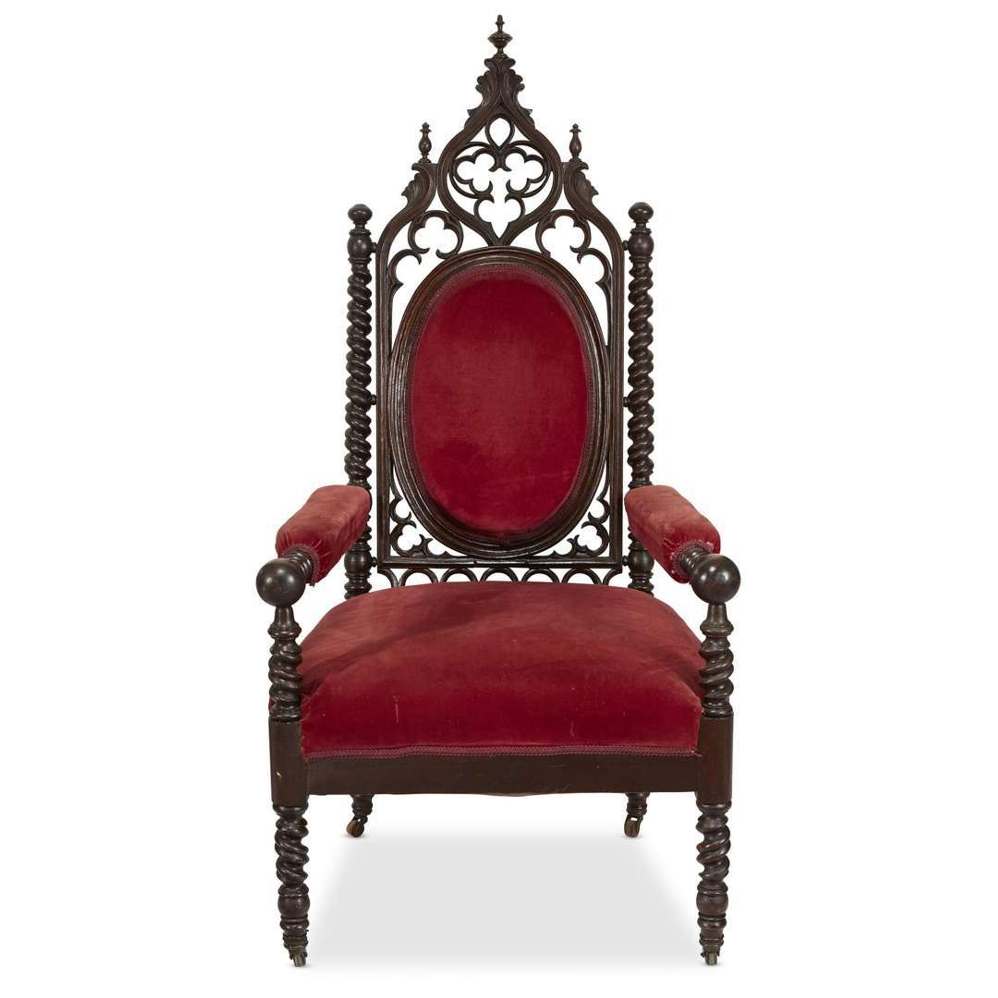 Gothic Revival carved and turned walnut armchair mid-19th century