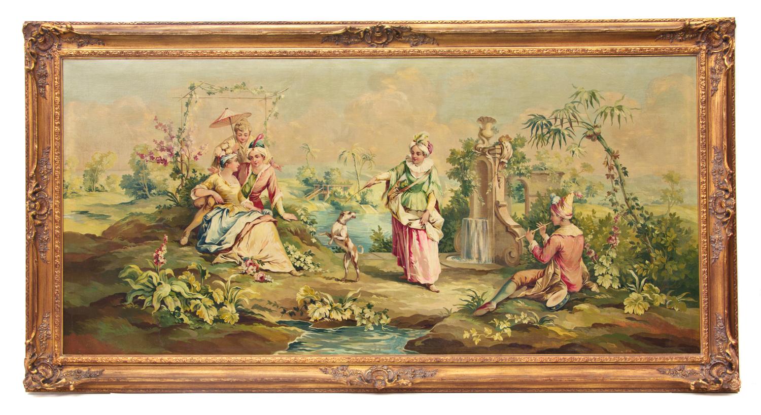 A Continental Painting on Canvas, Height 29 x width 61 inches.