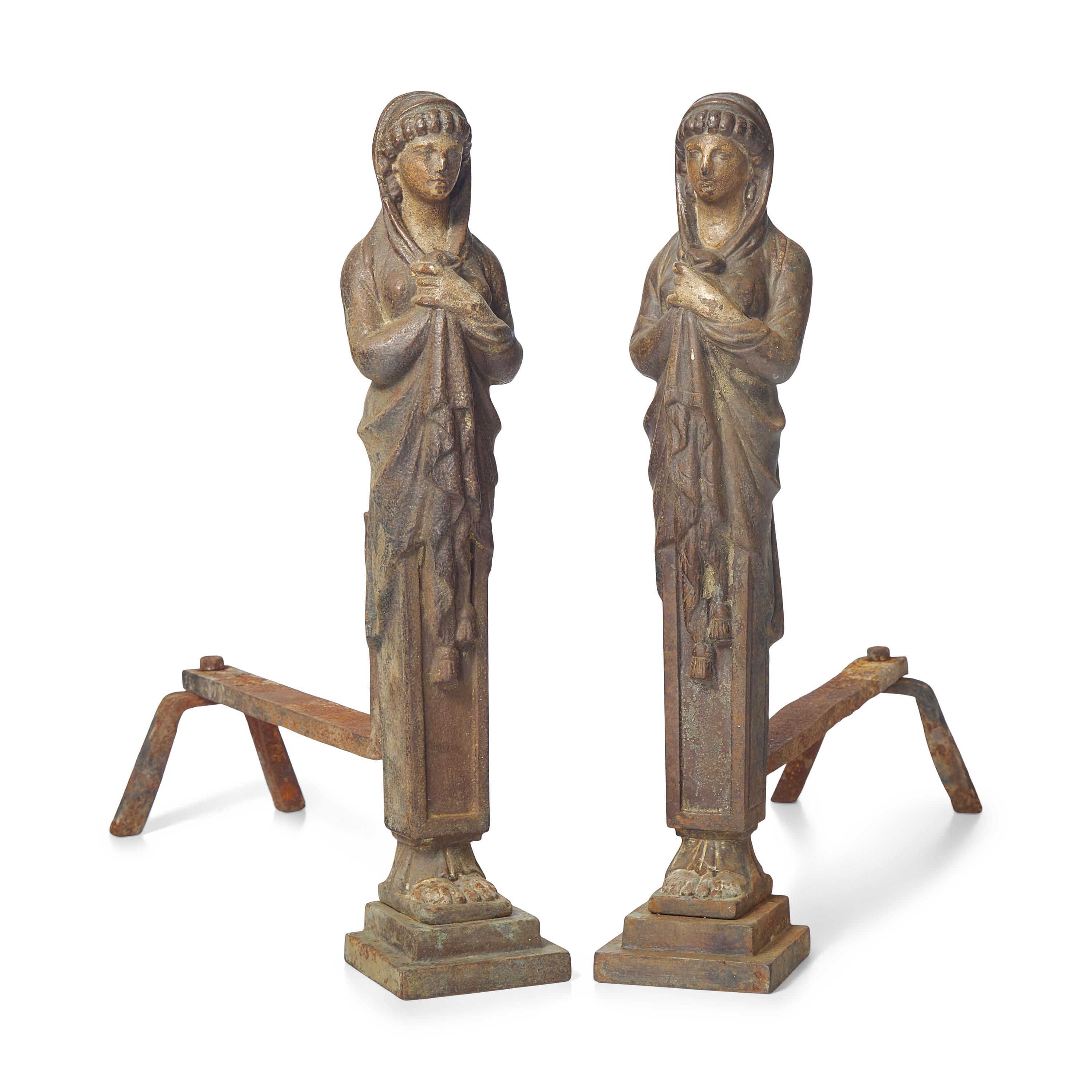A Pair of Regency Cast-Iron Caryatid-Form Andirons