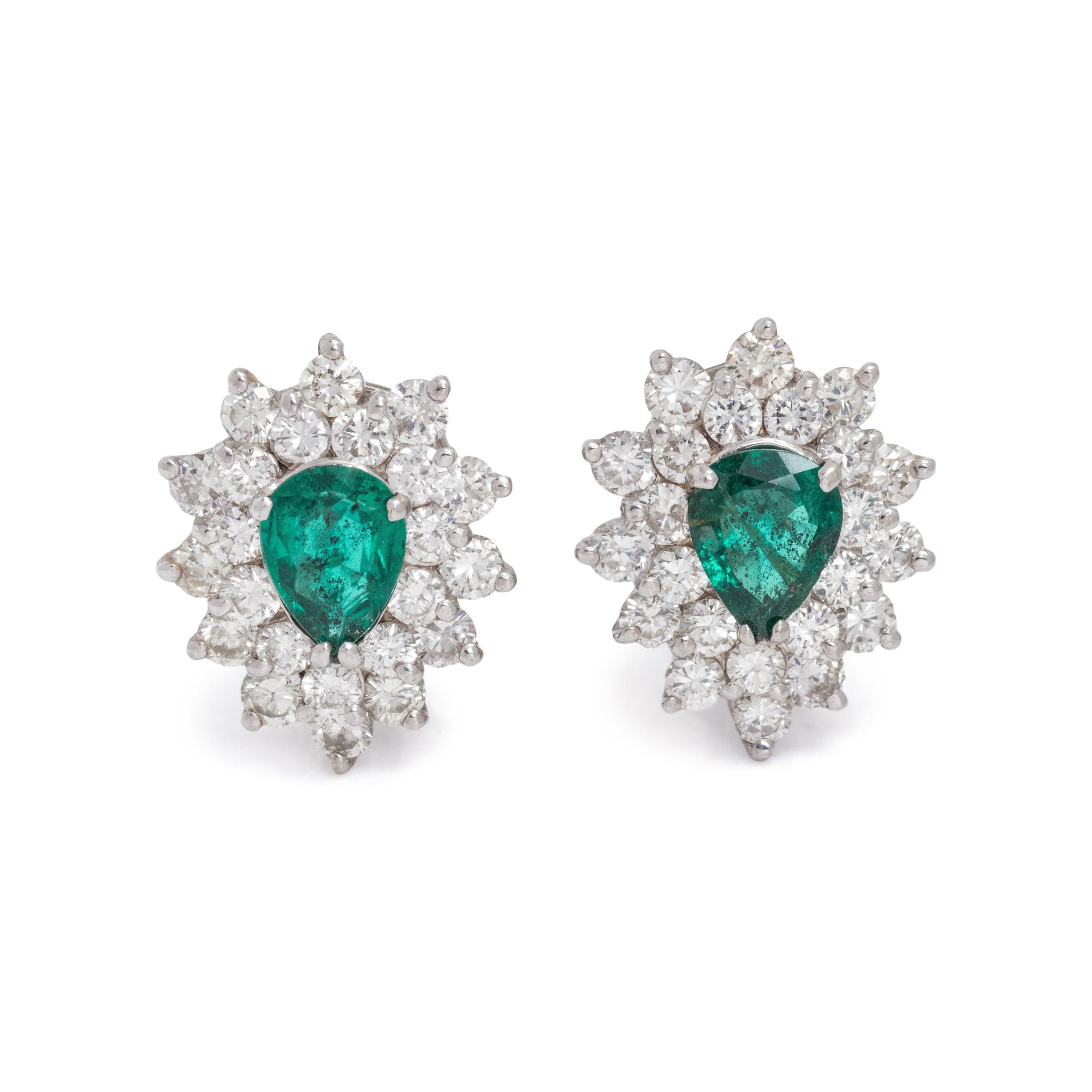 EMERALD AND DIAMOND EARCLIPS
