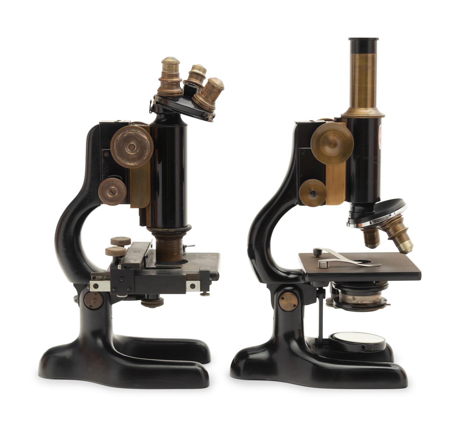 Two Bausch & Lomb Black Lacquered Microscopes