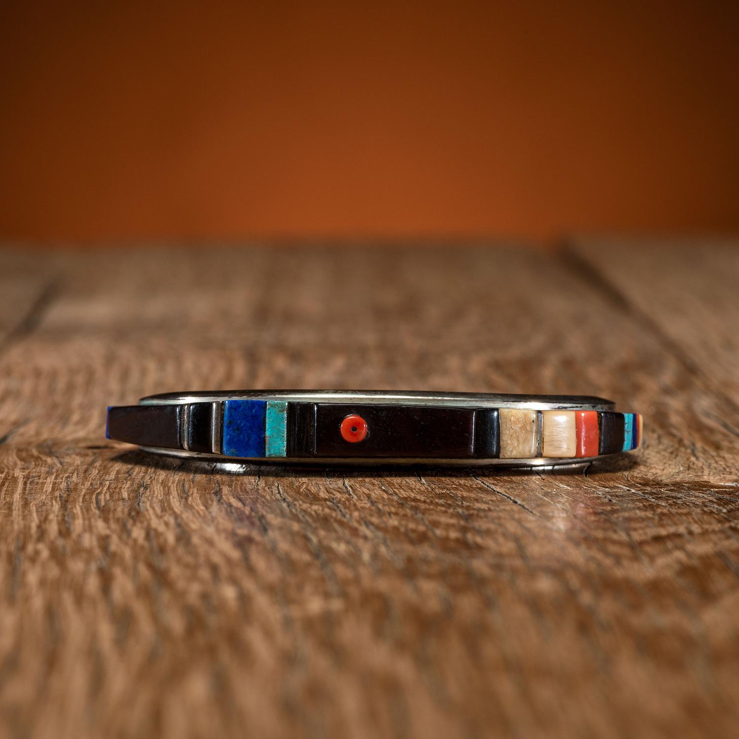 Silver and Cobblestone Inlay Cuff Bracelet