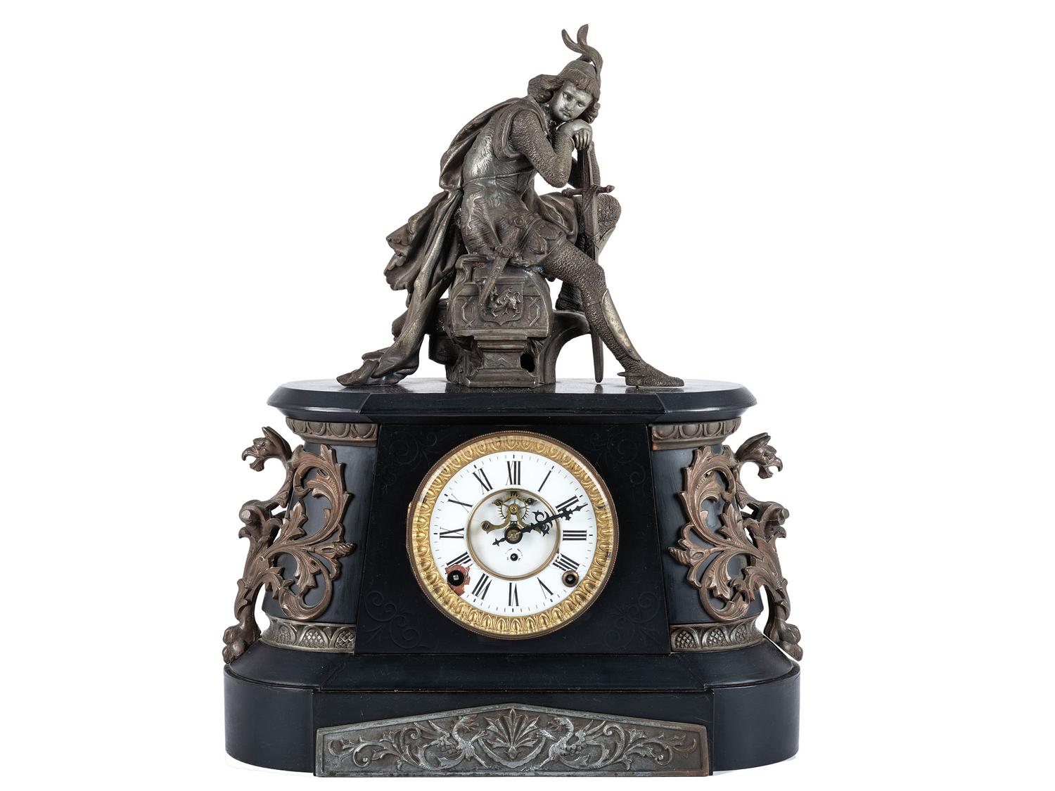 A Kroeber Saxonia Mantel Clock with Gladiator Figure