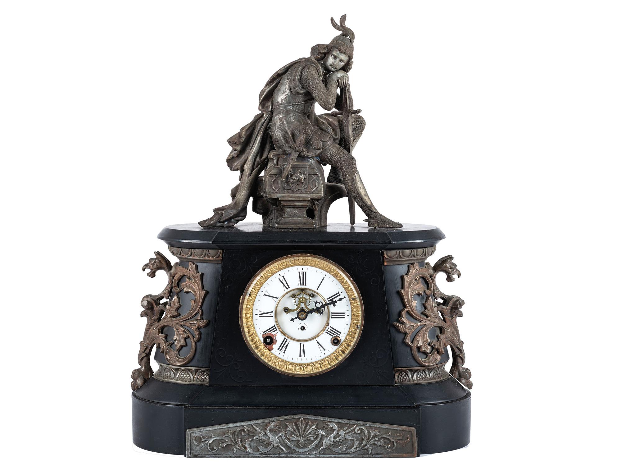 A Kroeber Saxonia Mantel Clock with Gladiator Figure