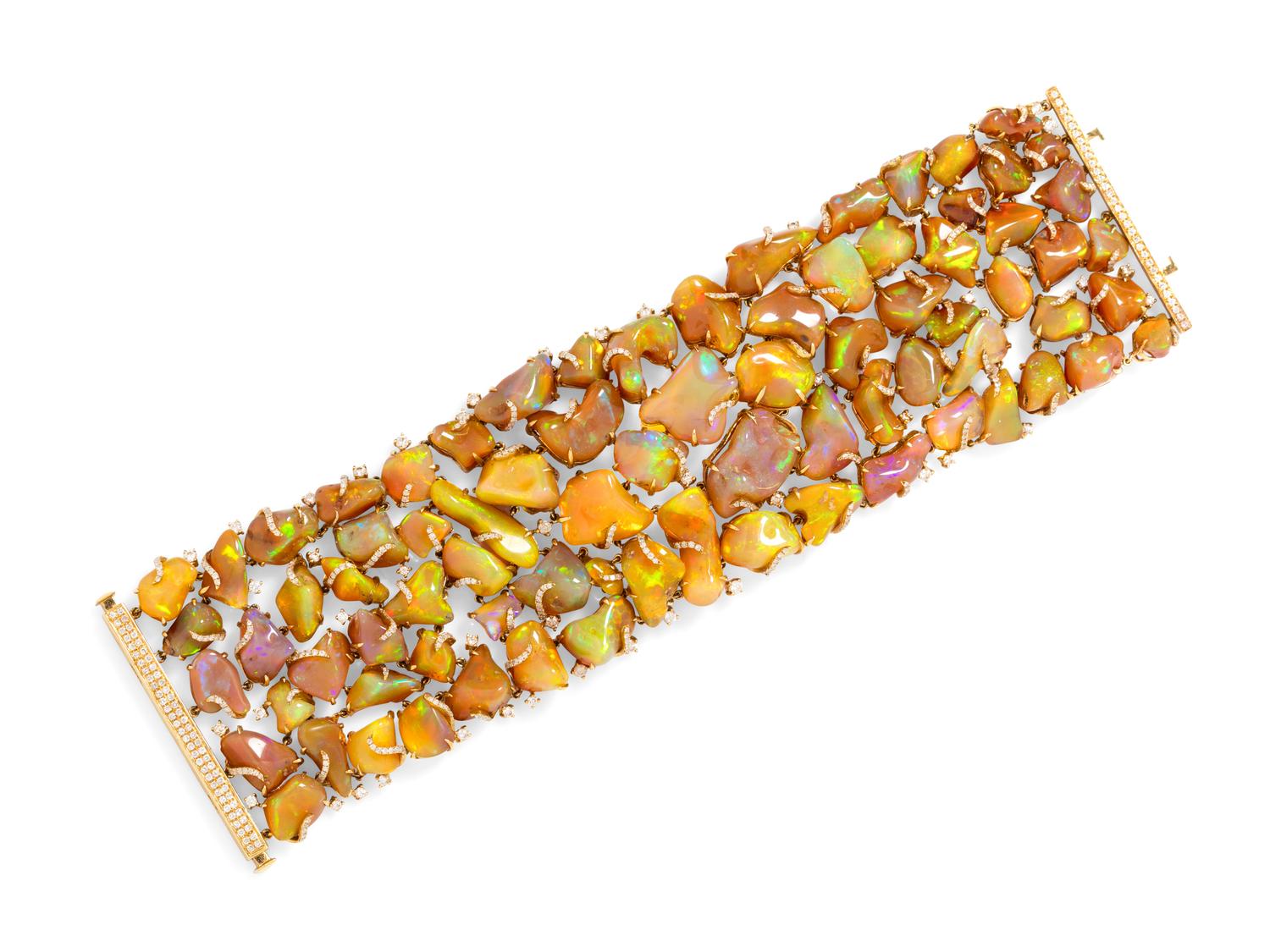 A Yellow Gold, Opal and Diamond Bracelet,