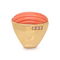 YELLOW GOLD, CORAL AND DIAMOND RING