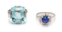 A Collection of 18 Karat White Gold and Gemstone Rings, 7.60 dwts.