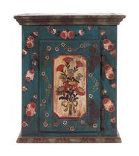 A Continental Iron Mounted Painted Pine Table Cabinet