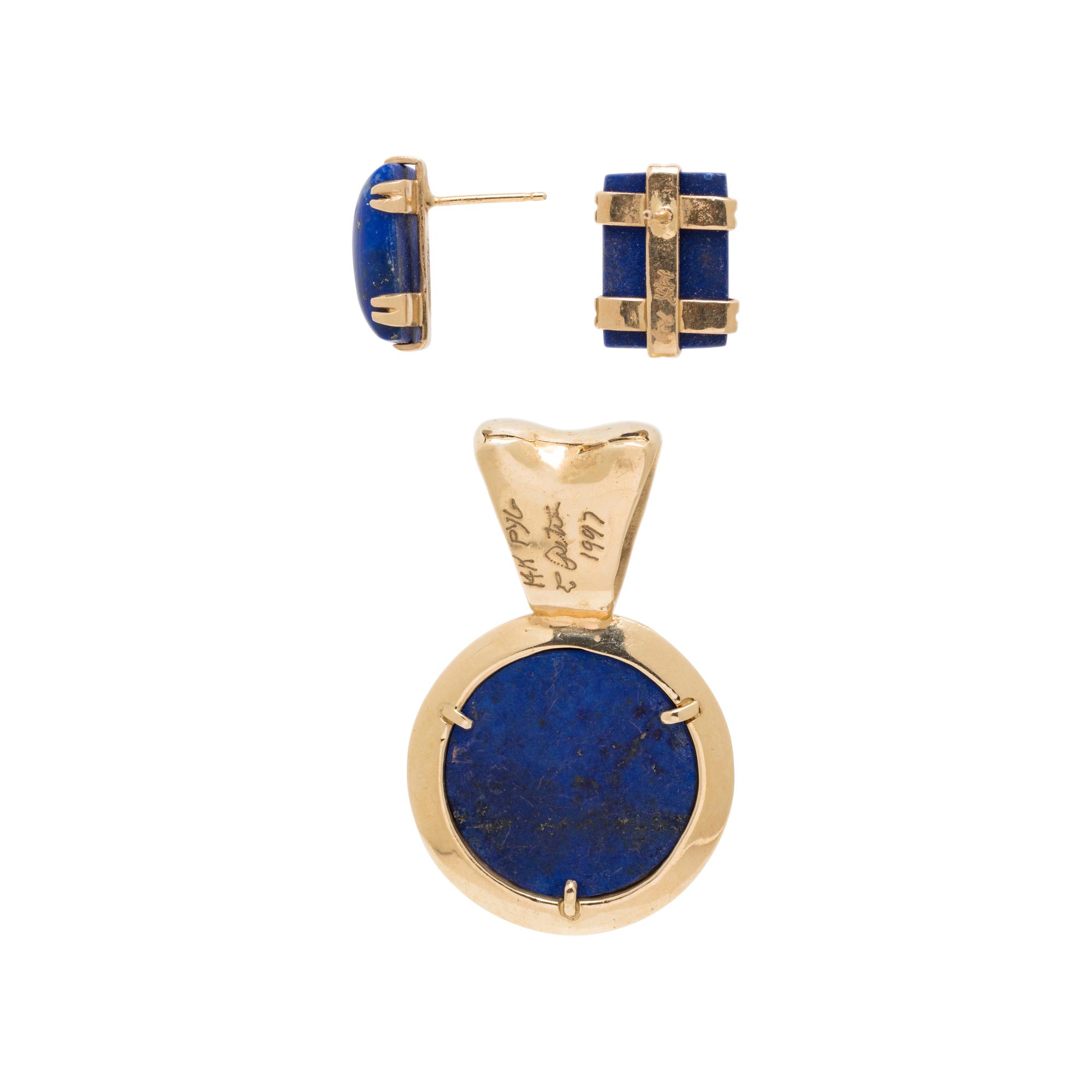 YELLOW GOLD AND LAPIS LAZULI EARRINGS AND PENDANT