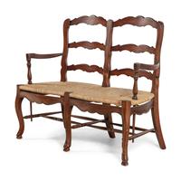 A French Provincial Style Mahogany and Rush-Seat Bench