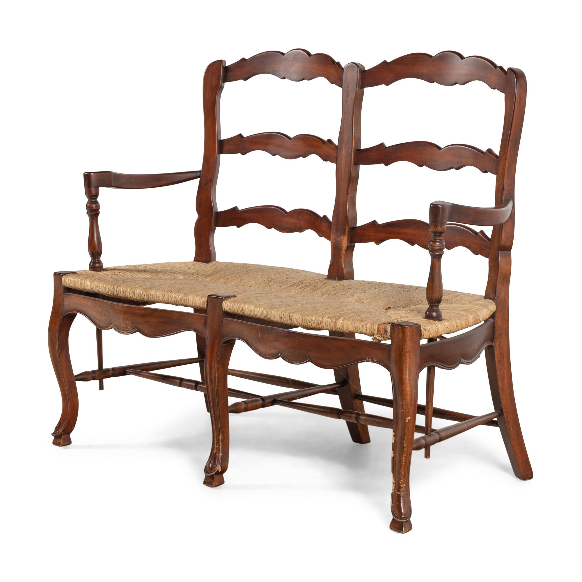 A French Provincial Style Mahogany and Rush-Seat Bench