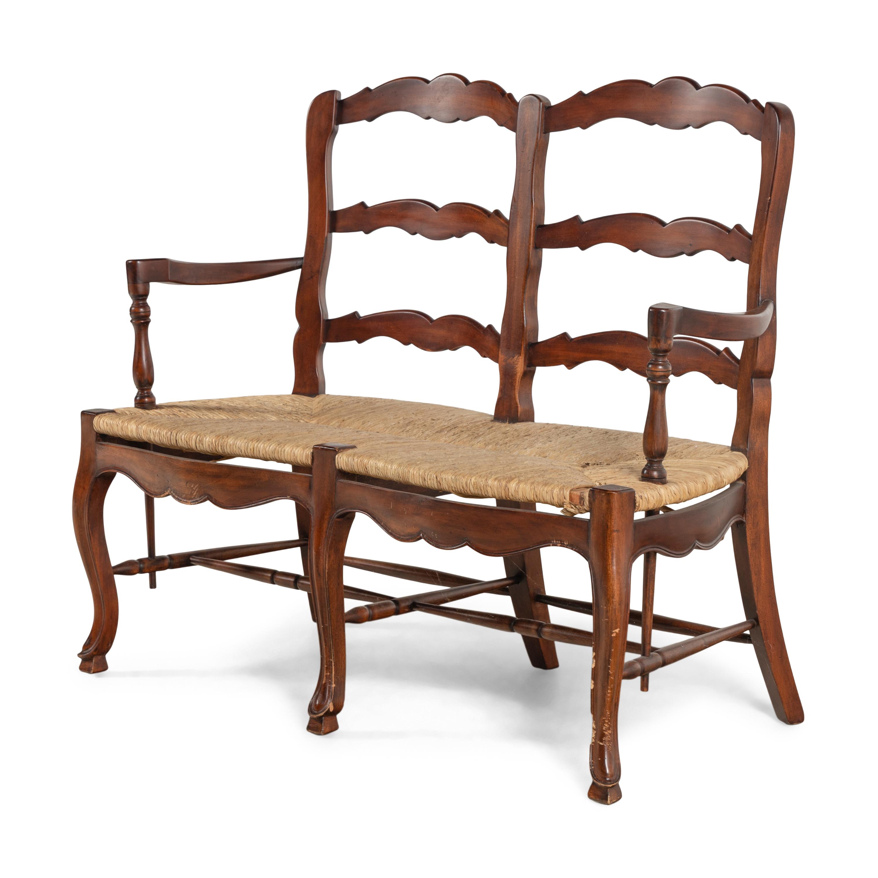 A French Provincial Style Mahogany and Rush-Seat Bench