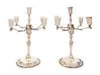 A Pair of Mexican Silver Five-Light Candelabra