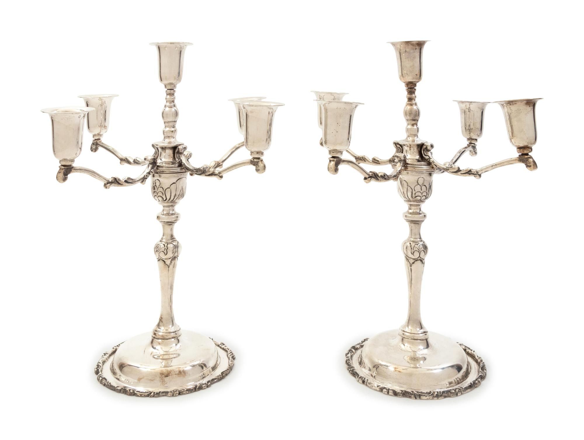 A Pair of Mexican Silver Five-Light Candelabra