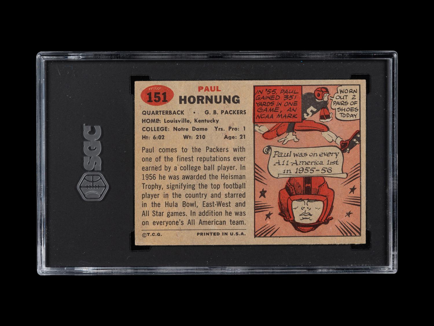 A 1957 Topps Paul Hornung Rookie Football Card No. 151 (SGC 5 EX)