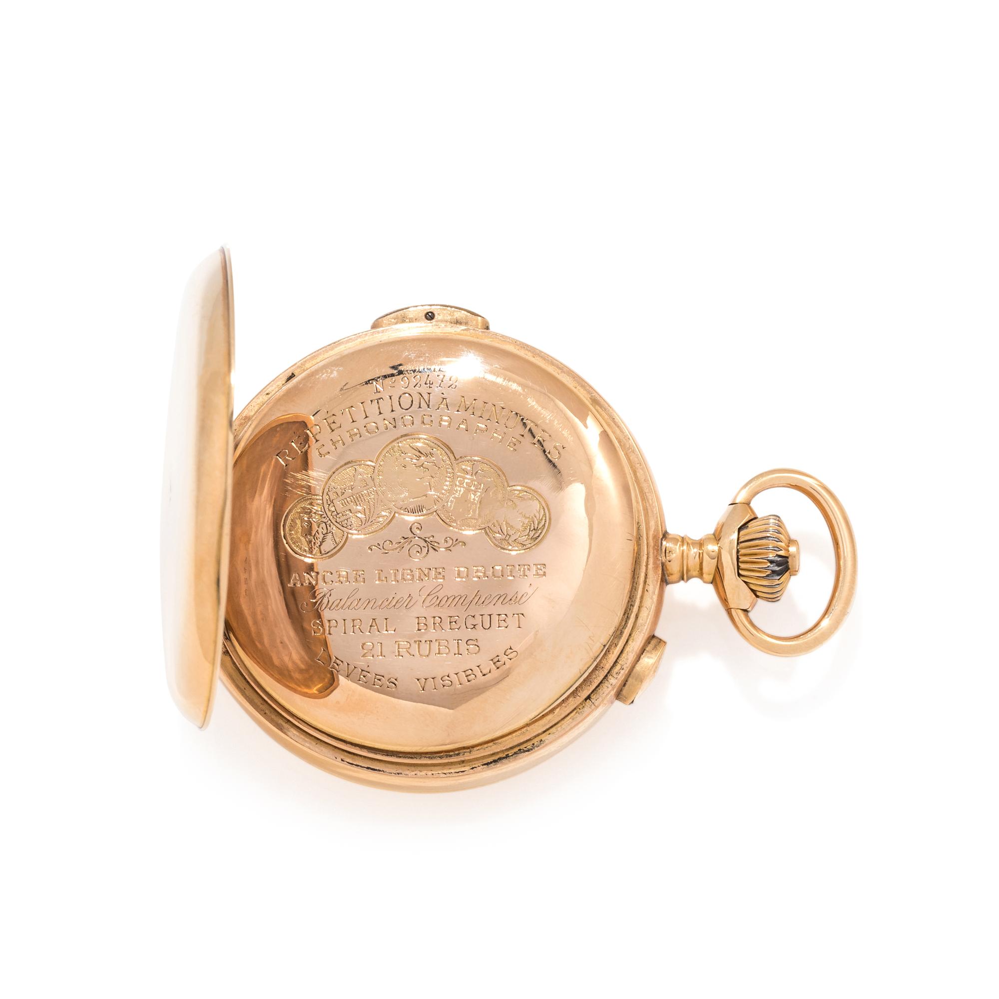 18K YELLOW GOLD CHRONOGRAPH HUNTER CASE POCKET WATCH