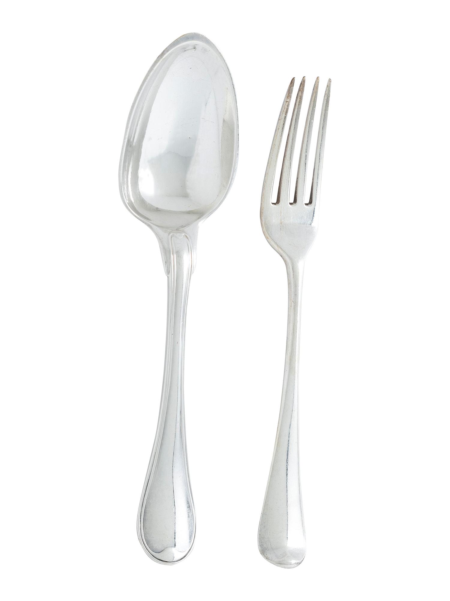 Twenty Four English Silver Forks and Twenty Four French Silver Spoons
