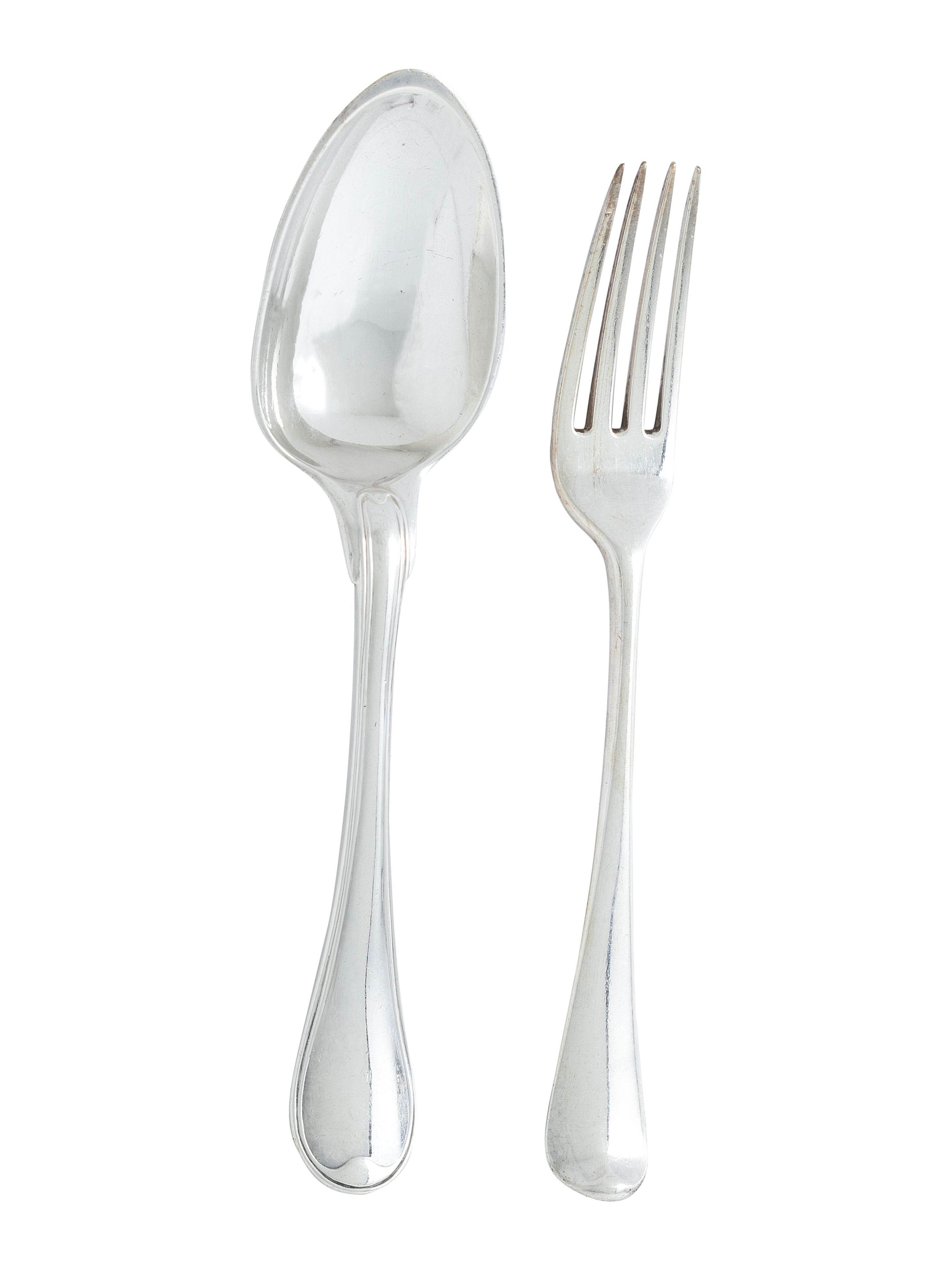 Twenty Four English Silver Forks and Twenty Four French Silver Spoons