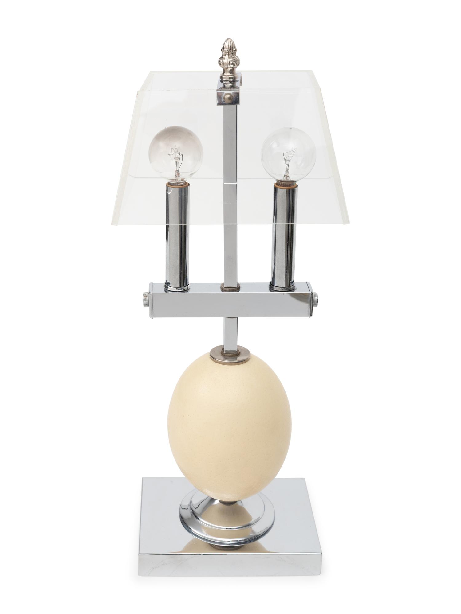 A Chrome and Ostrich Egg Lamp
