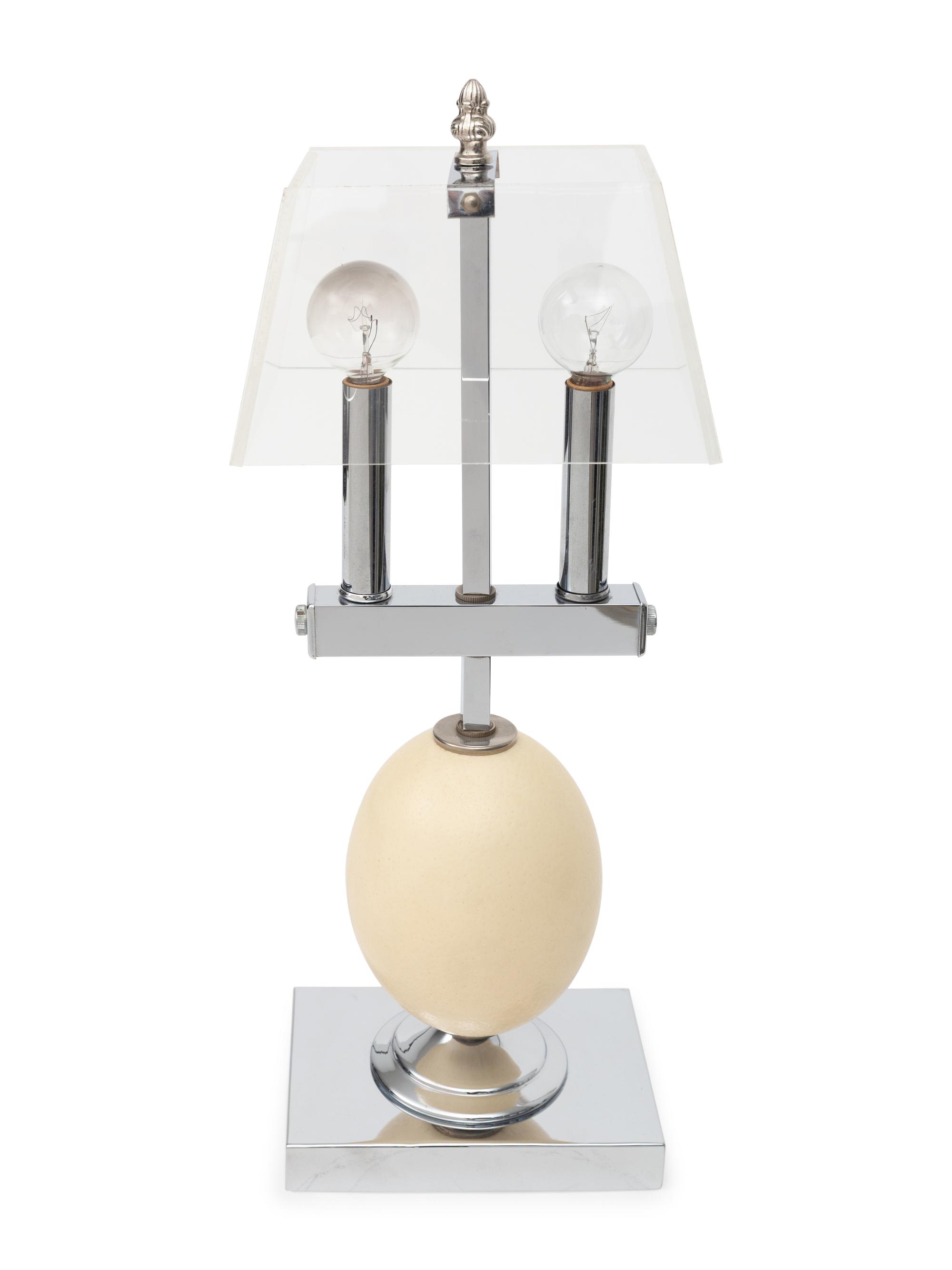 A Chrome and Ostrich Egg Lamp