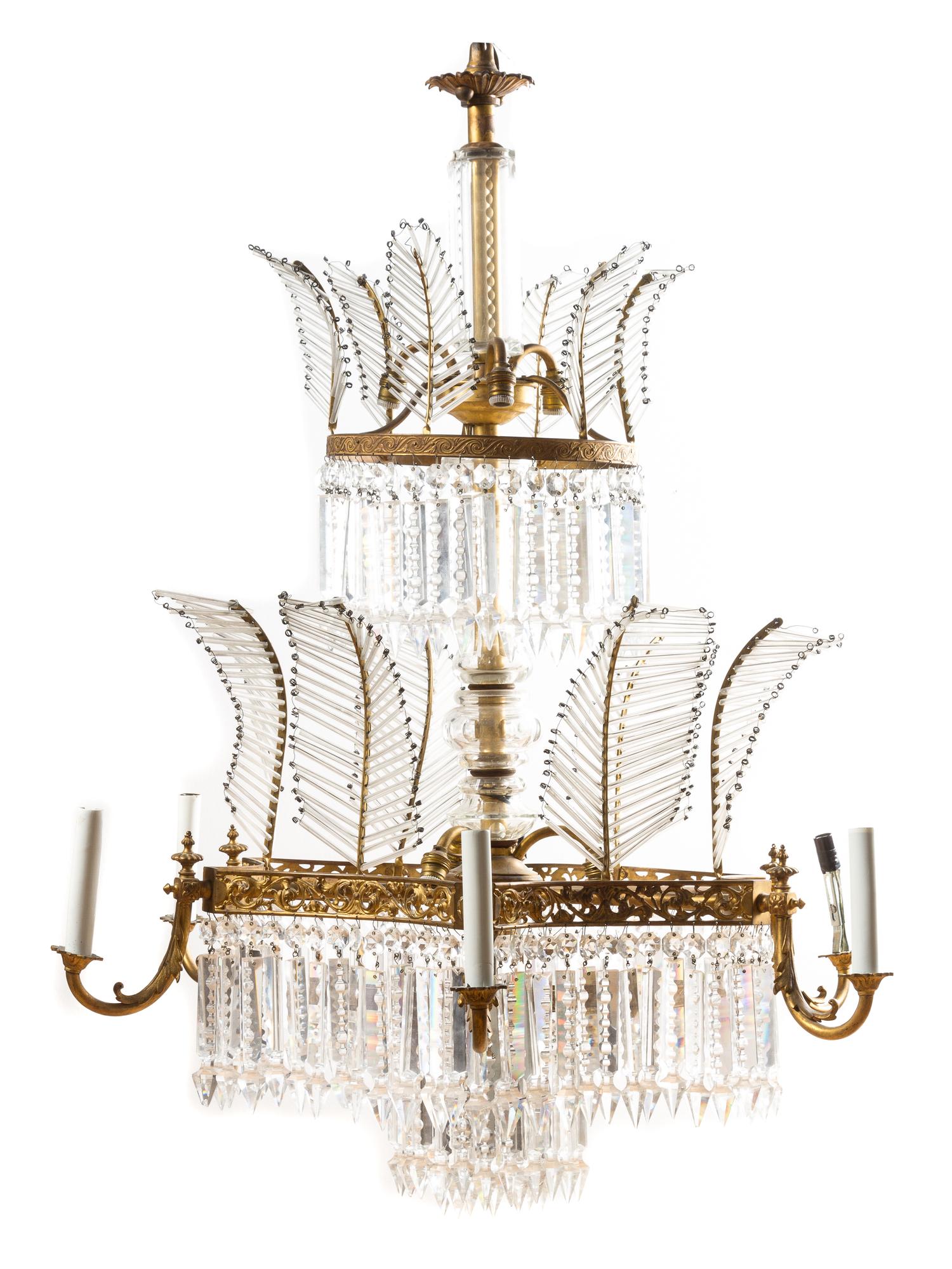 A Continental Gilt Bronze Chandelier Height approximately 34 inches.